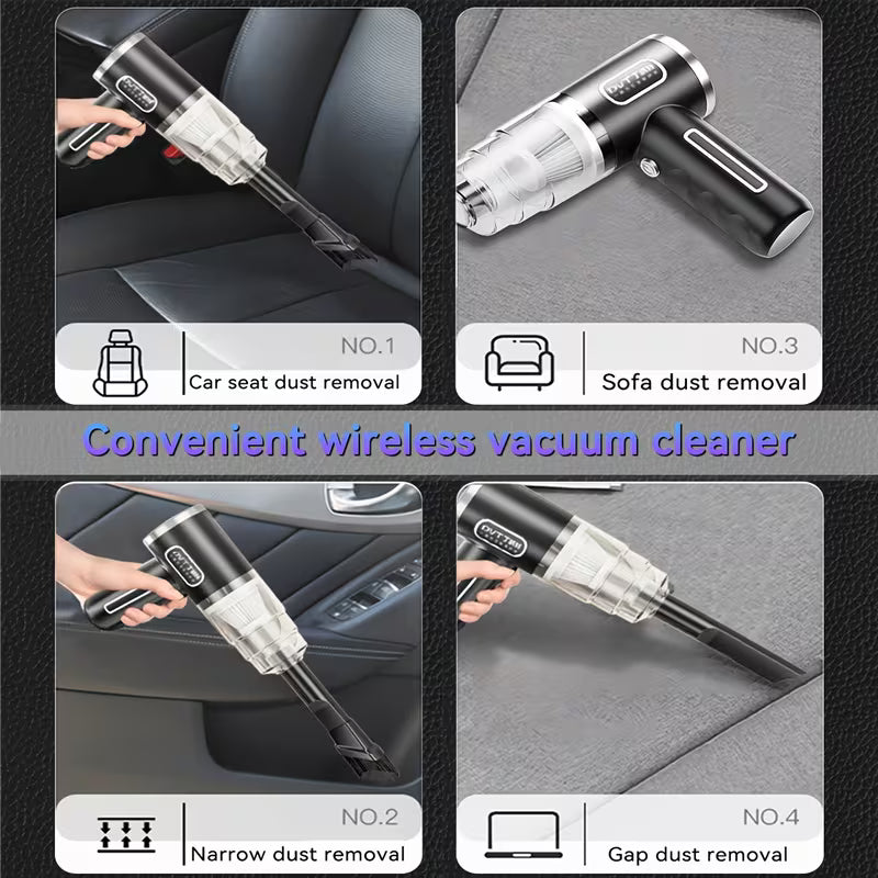 Aspirateur sans fil pour la maison et la voiture, double usage, forte puissance d'aspiration, chargement rapide USB, avec brosse pour crevasses + tête de nettoyage pour ordinateur, aspirateur à main multifonctionnel, une machine pour de multiples usages