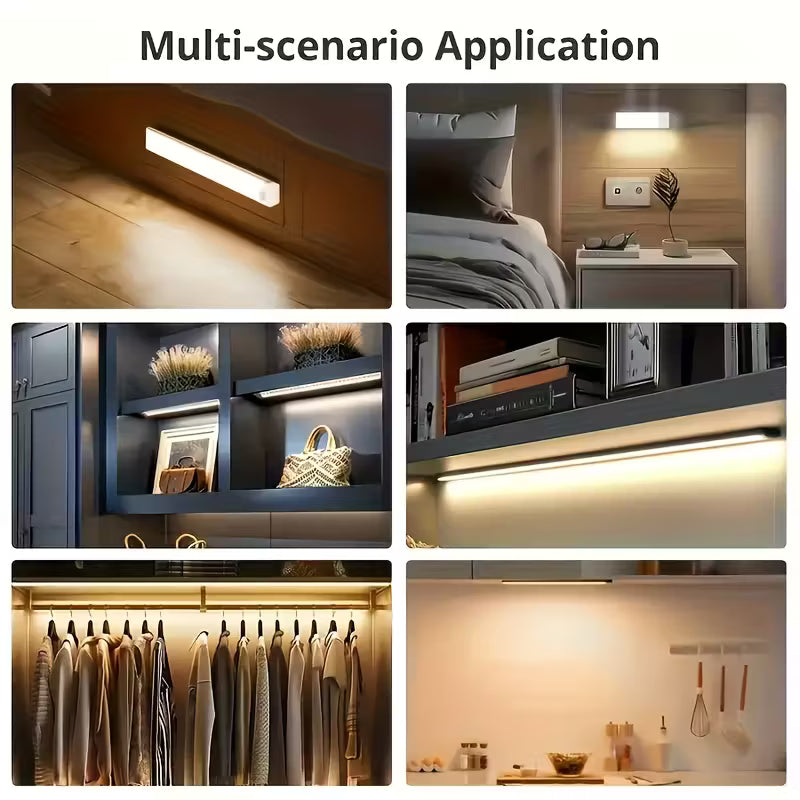 Lot de 3 veilleuses LED à détecteur de mouvement, lumière chaude/blanche, 20 cm/30 cm/50 cm, recharge par USB, magnétique, non perforées, longues, pour la maison et le bureau, cadeau de rentrée scolaire