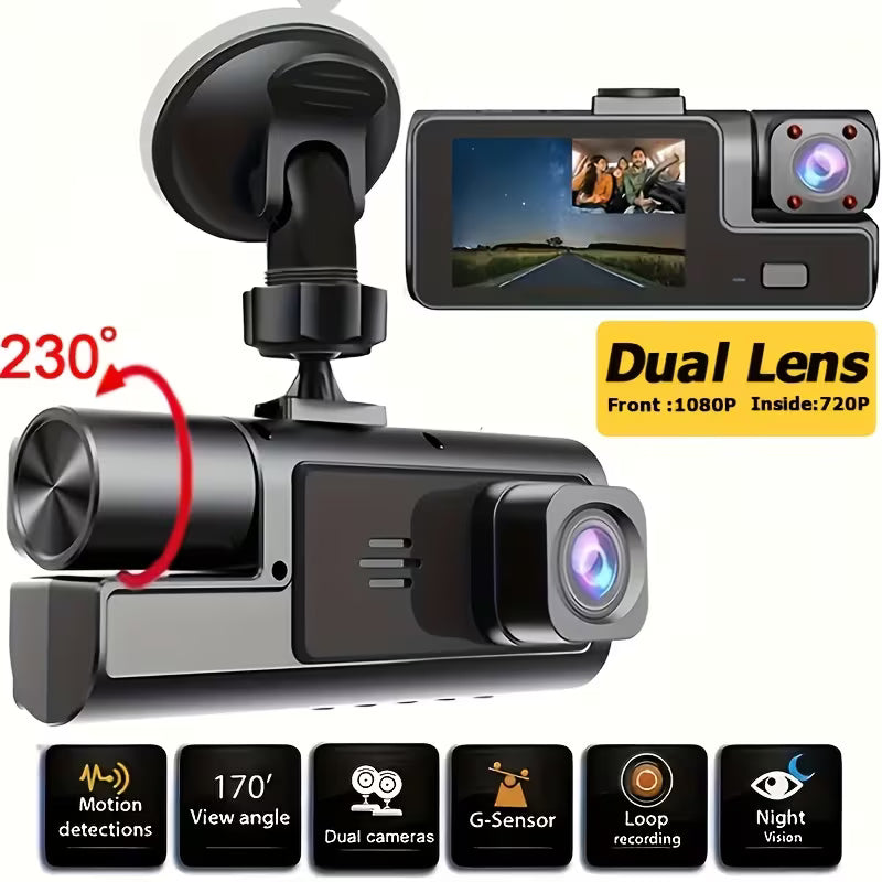 Caméra de tableau de bord 1080P HD avec angle large de 170°, vision nocturne, enregistrement en boucle, capteur G, surveillance de stationnement 24H, batterie rechargeable 5V, contrôle par bouton-poussoir