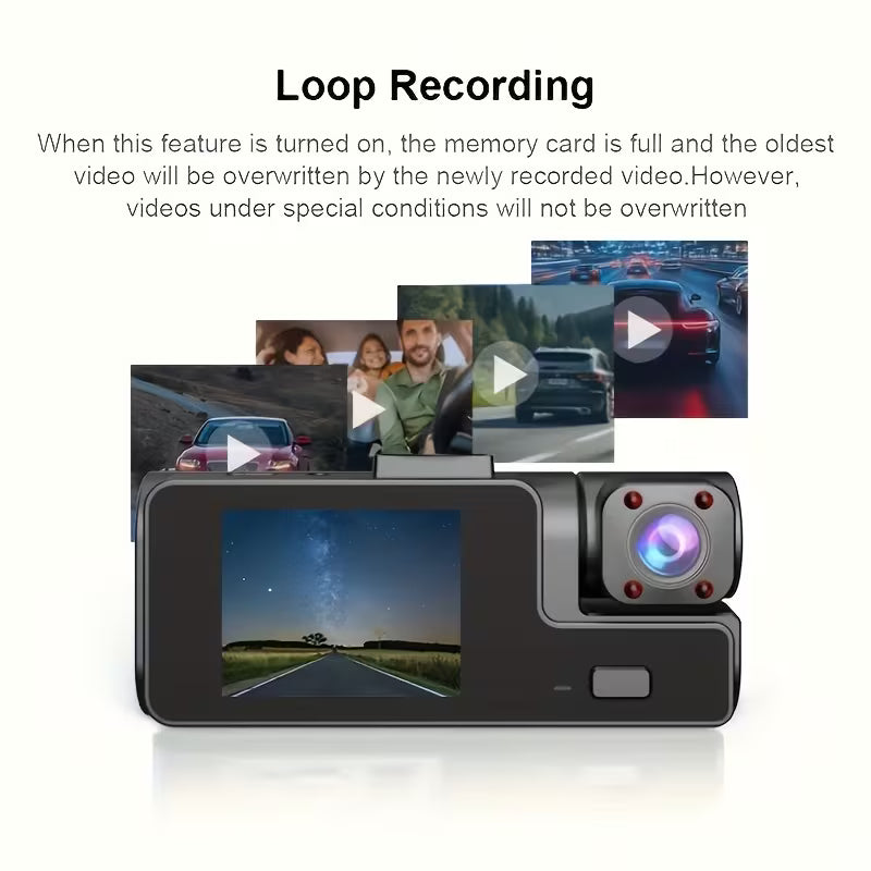 Caméra de tableau de bord 1080P HD avec angle large de 170°, vision nocturne, enregistrement en boucle, capteur G, surveillance de stationnement 24H, batterie rechargeable 5V, contrôle par bouton-poussoir