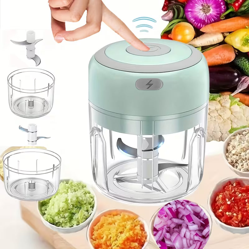 FLZH Hachoir Électrique (250 ml), 3 Lames pour Hacher, Broyer, Émincer, Fouetter, 30W, Appareil à Émincer, Dispositif de Broyage, Design Compact, Performance Efficace, Appareil à Fouetter, Mini Préparateur Alimentaire