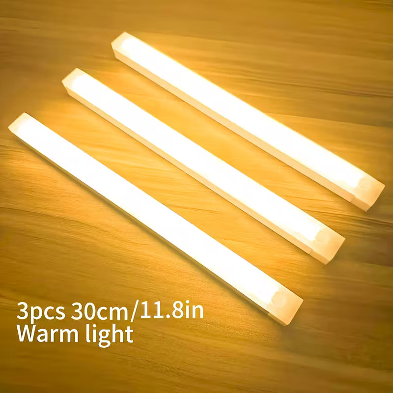 Lot de 3 veilleuses LED à détecteur de mouvement, lumière chaude/blanche, 20 cm/30 cm/50 cm, recharge par USB, magnétique, non perforées, longues, pour la maison et le bureau, cadeau de rentrée scolaire