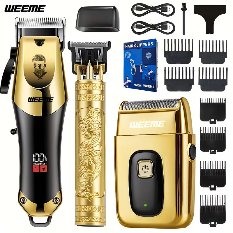 3 pcs. Ensemble de coiffure électrique pour hommes WEEME - Ensemble coiffure pour la maison, appareil électrique à charge par USB, affichage LCD
