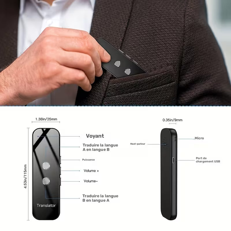 Traducteur de Langue Intelligente 1pc, Traducteur BT Portable pour Voyage Apprentissage Commerce