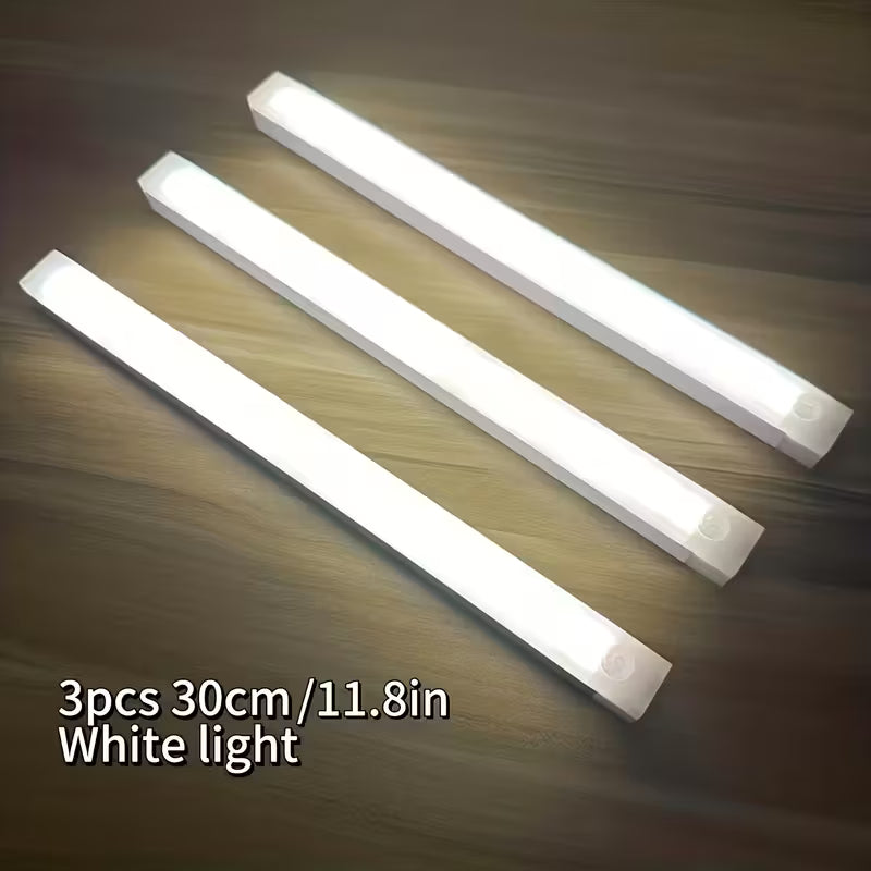 Lot de 3 veilleuses LED à détecteur de mouvement, lumière chaude/blanche, 20 cm/30 cm/50 cm, recharge par USB, magnétique, non perforées, longues, pour la maison et le bureau, cadeau de rentrée scolaire