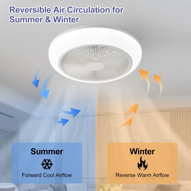 1 ventilateur de plafond intelligent avec lumière LED | Cadeau de Noël, profil bas, sans pales, télécommande, montage encastré fermé, minuterie, 3000-6000K, réversible, pour salon, chambre, grenier, cuisine, buanderie, salle à manger, blanc - AOSUI