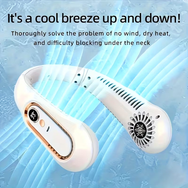 Ventilateur de cou sans pales, mini ventilateur de sport portable rechargeable par USB, refroidissement rapide et sans danger, ventilateur silencieux, 5 vitesses et affichage numérique, ventilateur de camping d'été en plein air