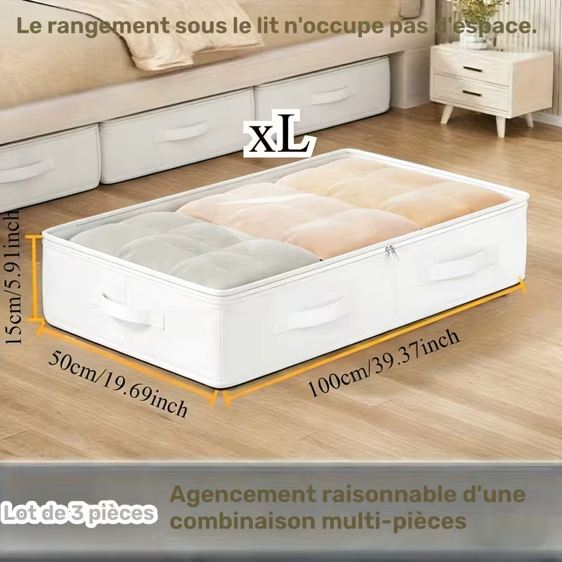 3pcs Organisateur de Placard et Bacs de Rangement Sous-Lit Blancs