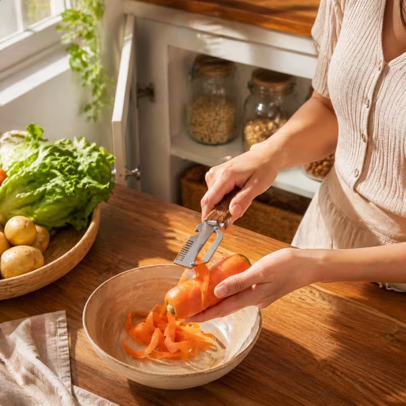 Lot de 2 épluche-légumes et décapsuleurs multifonctionnels en acier inoxydable - Outil de cuisine pratique et peu fatigant, convient à divers légumes et fruits, couteaux à éplucher