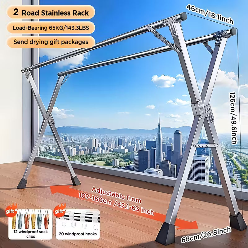 Séchoir à linge | Longueur rétractable et pliable, tailles 160.02cm et 199.9cm, métal durable, autoportant, acier inoxydable robuste, JOYBOS, séchoirs à linge