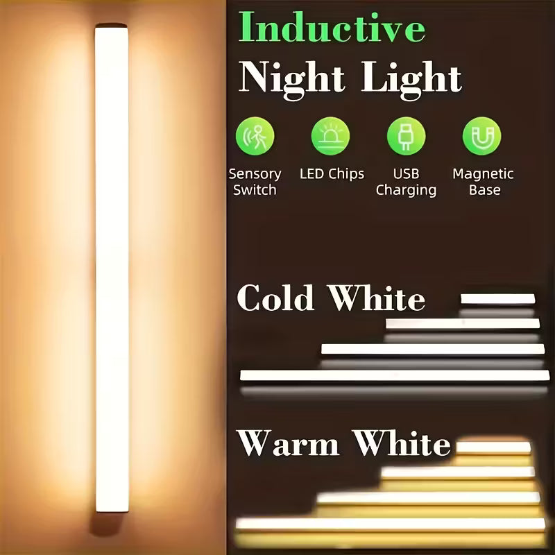 Lot de 3 veilleuses LED à détecteur de mouvement, lumière chaude/blanche, 20 cm/30 cm/50 cm, recharge par USB, magnétique, non perforées, longues, pour la maison et le bureau, cadeau de rentrée scolaire
