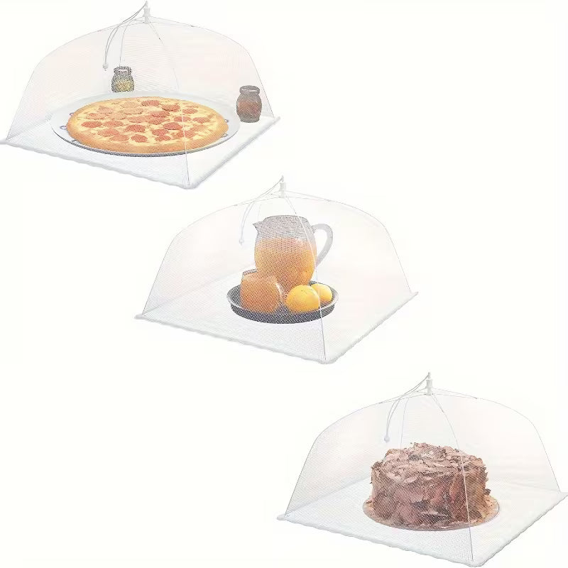 Lot de 3 couvre-aliments blancs pour pique-niques, pliables pour laver les légumes, suffisamment grands pour servir de couvre-table anti-poussière