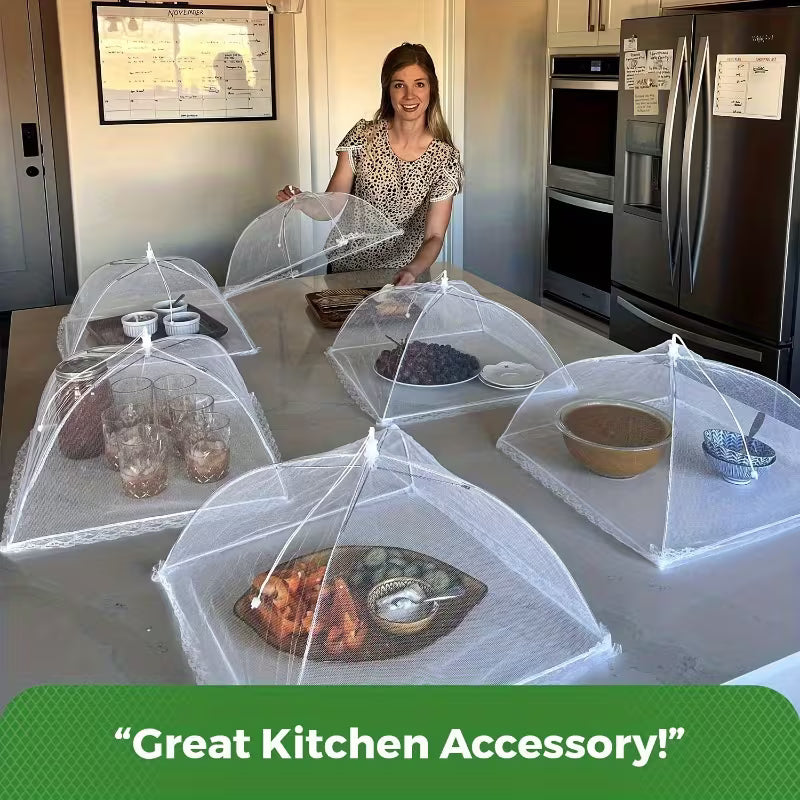 Lot de 3 couvre-aliments blancs pour pique-niques, pliables pour laver les légumes, suffisamment grands pour servir de couvre-table anti-poussière