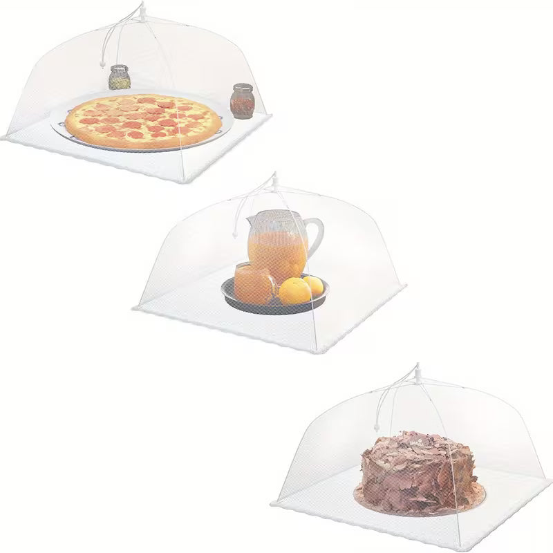 Lot de 3 couvre-aliments blancs pour pique-niques, pliables pour laver les légumes, suffisamment grands pour servir de couvre-table anti-poussière