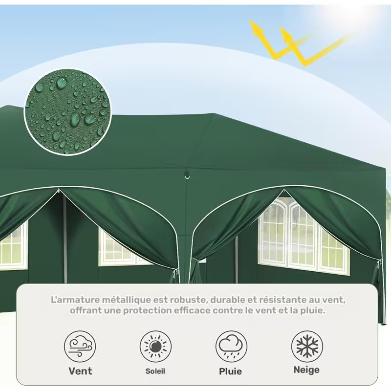 1pc, Gazebo, Gazebo Pliable 3X6 M Avec 6 Murs Latéraux, Tente de Fête, Imperméable, Protégé Des UV, Hauteur Réglable, Avec Sac de Transport, Pour Le Camping En Plein Air