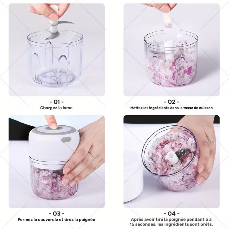 FLZH Hachoir Électrique (250 ml), 3 Lames pour Hacher, Broyer, Émincer, Fouetter, 30W, Appareil à Émincer, Dispositif de Broyage, Design Compact, Performance Efficace, Appareil à Fouetter, Mini Préparateur Alimentaire
