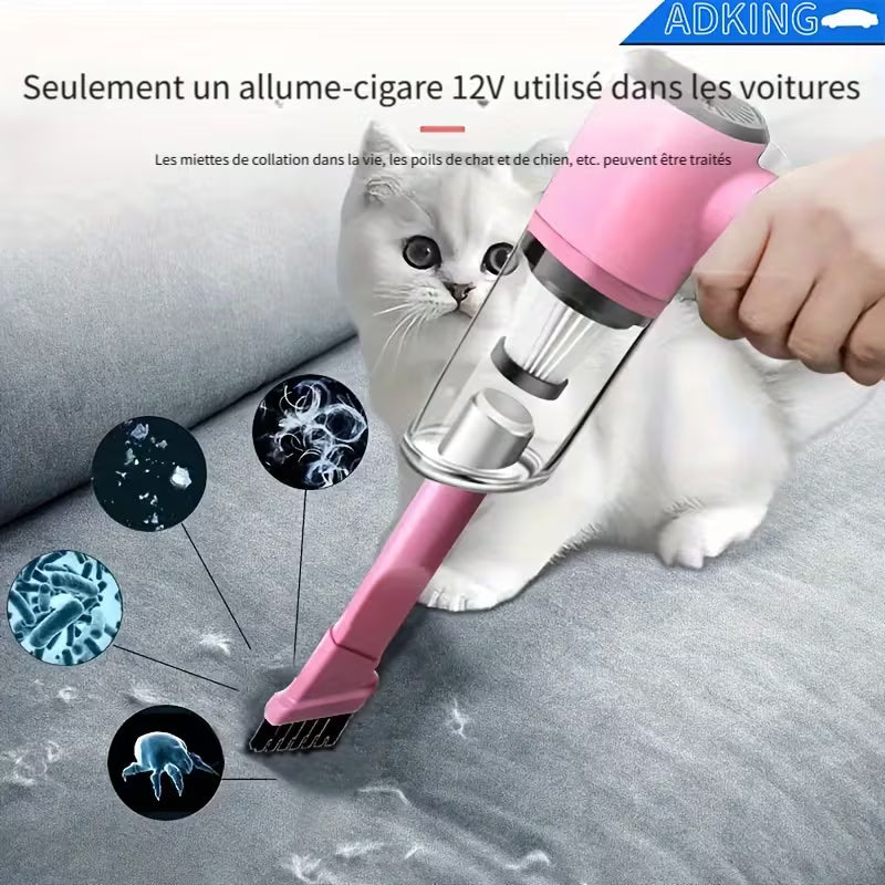 Aspirateur Puissant 12 V avec Design Portable - Idéal pour les Poils d'Animaux, la Poussière et les Miettes - Kit d'Accessoires Inclus