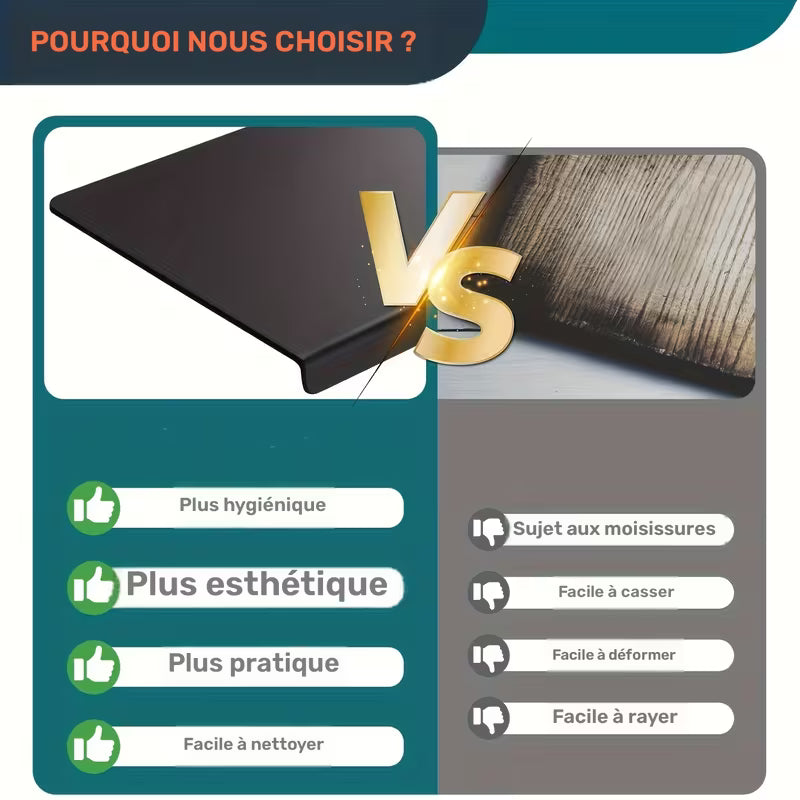 Grande planche à découper noire à haute ténacité avec rebord, planche à découper de comptoir, planche à découper de table pour essentiels de cuisine