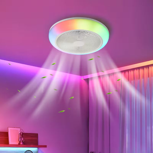 1 ventilateur de plafond intelligent avec lumière LED | Cadeau de Noël, profil bas, sans pales, télécommande, montage encastré fermé, minuterie, 3000-6000K, réversible, pour salon, chambre, grenier, cuisine, buanderie, salle à manger, blanc - AOSUI