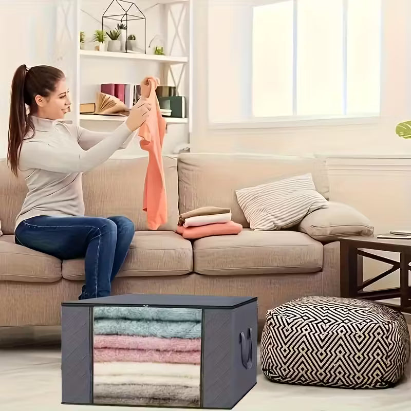 Lot de 3 sacs de rangement extra larges avec fermeture éclair et housse - Sacs de rangement pliables et durables pour vêtements
