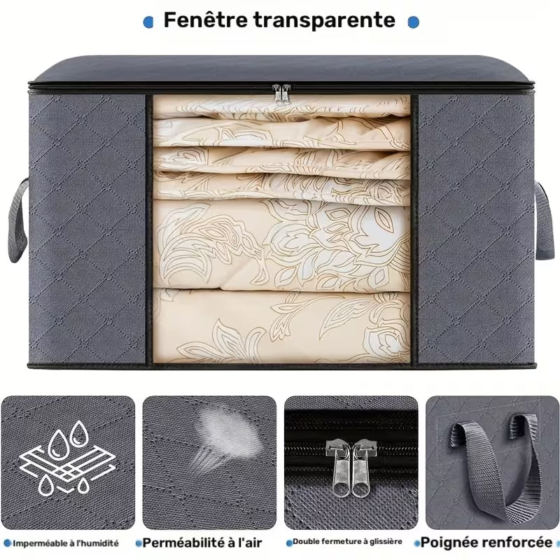 Lot de 3 sacs de rangement extra larges avec fermeture éclair et housse - Sacs de rangement pliables et durables pour vêtements