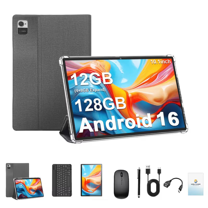 Tablette CR 10.1" Android 16 2-en-1 GMS Tab, GPS, Google, Tablette PC avec Étui de Protection