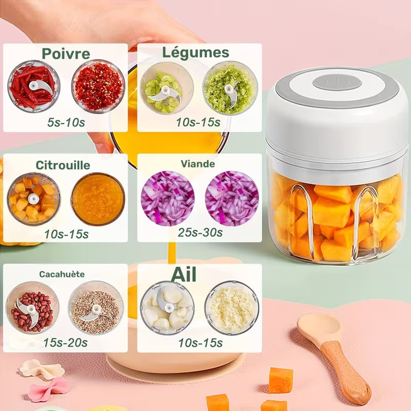 FLZH Hachoir Électrique (250 ml), 3 Lames pour Hacher, Broyer, Émincer, Fouetter, 30W, Appareil à Émincer, Dispositif de Broyage, Design Compact, Performance Efficace, Appareil à Fouetter, Mini Préparateur Alimentaire