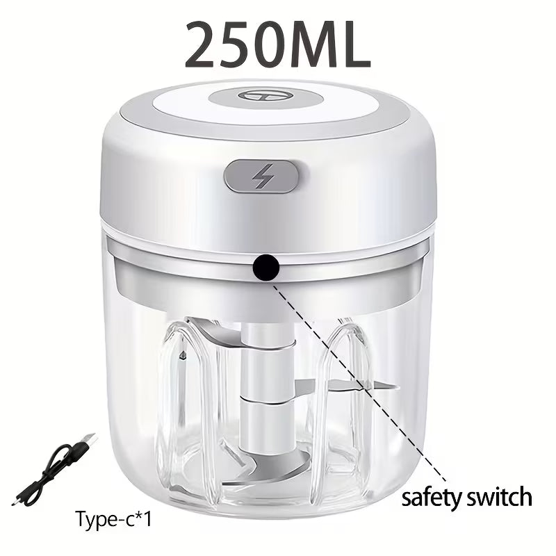 FLZH Hachoir Électrique (250 ml), 3 Lames pour Hacher, Broyer, Émincer, Fouetter, 30W, Appareil à Émincer, Dispositif de Broyage, Design Compact, Performance Efficace, Appareil à Fouetter, Mini Préparateur Alimentaire