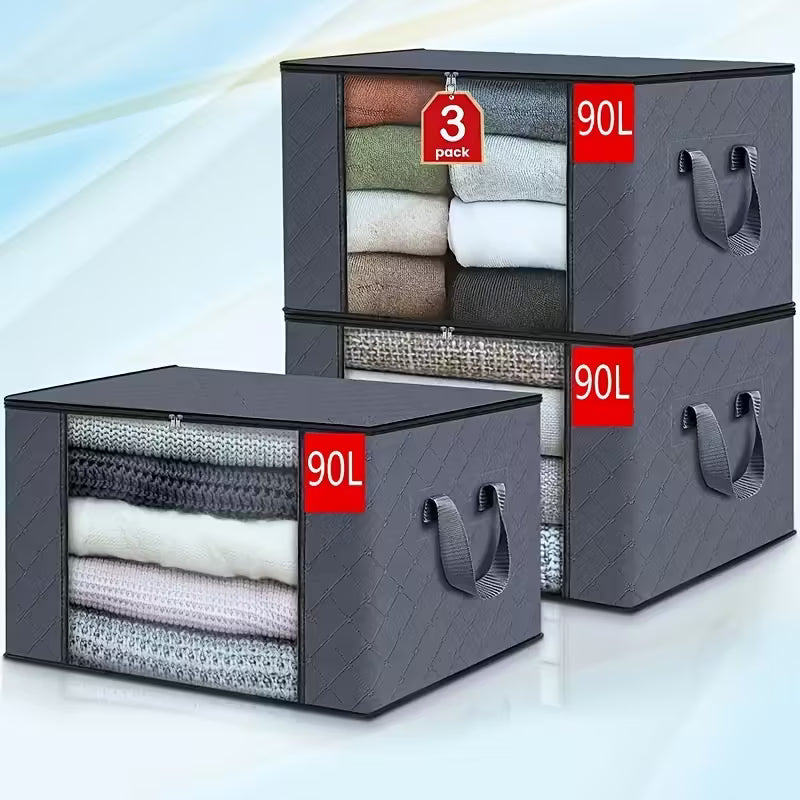 Lot de 3 sacs de rangement extra larges avec fermeture éclair et housse - Sacs de rangement pliables et durables pour vêtements