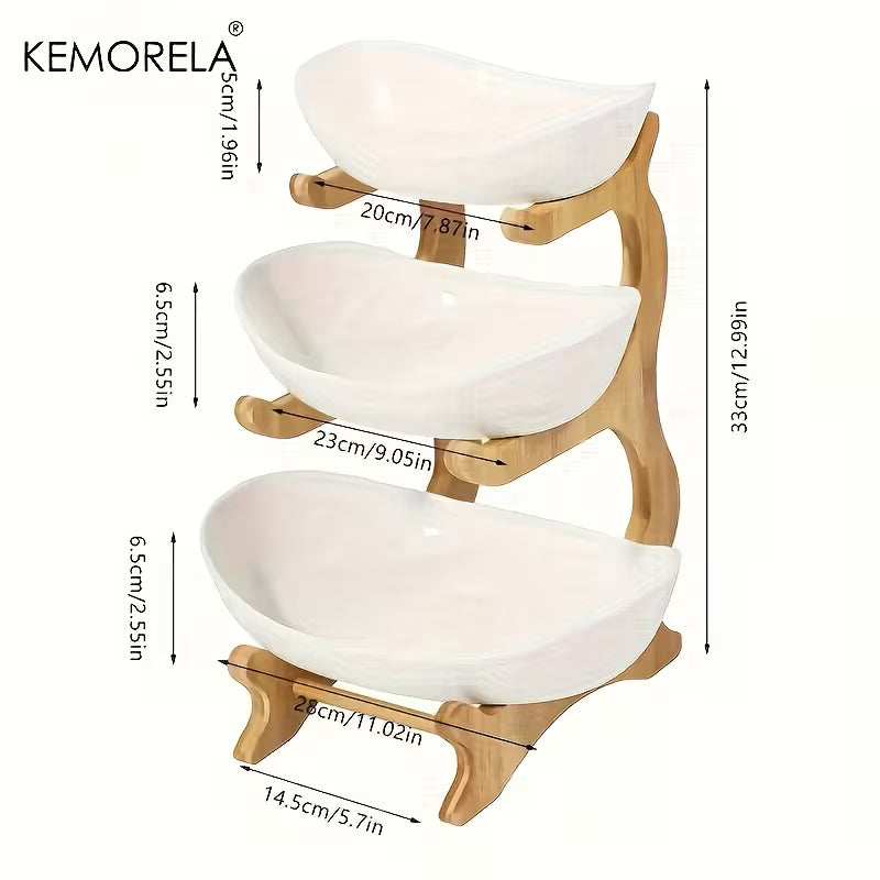 KEMORELA Panier à Fruits de Cuisine à 2/3 Niveaux, Corbeille à Fruits en Plastique, Ensemble de Corbeille à Fruits Grande Capacité, Corbeille à Fruits avec Support (Blanc et Vert)