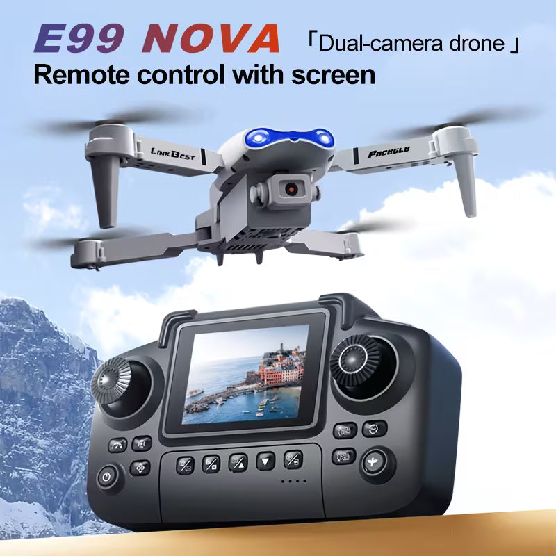 Le drone E99NOVA est doté de deux caméras avec un hovering à flux optique, assurant une imagerie de haute qualité et un vol stable. Ses ailes pliables facilitent le stockage.