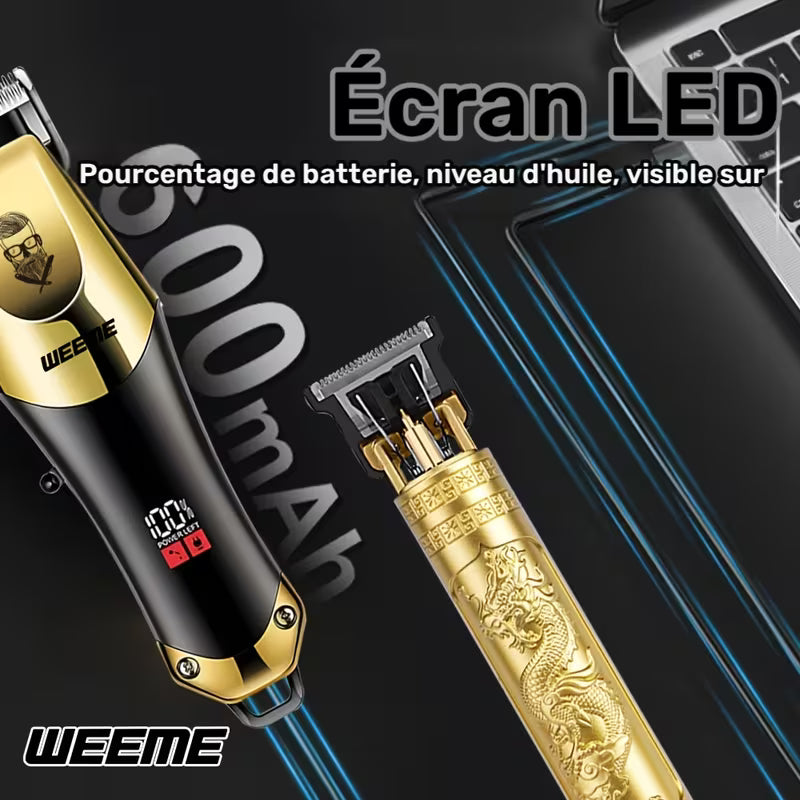 3 pcs. Ensemble de coiffure électrique pour hommes WEEME - Ensemble coiffure pour la maison, appareil électrique à charge par USB, affichage LCD