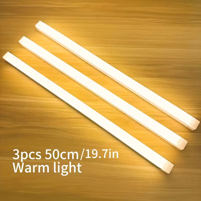 Lot de 3 veilleuses LED à détecteur de mouvement, lumière chaude/blanche, 20 cm/30 cm/50 cm, recharge par USB, magnétique, non perforées, longues, pour la maison et le bureau, cadeau de rentrée scolaire