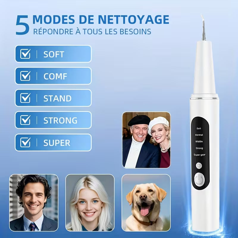 Kit de Détartrage ProClean - Fil Dentaire Électrique avec Lumière LED Réglable à 5 Niveaux, 4 Têtes Remplaçables et Extraction Avancée du Calcul Dental pour une Santé Bucco-Dentaire Améliorée et un Souffle Frais