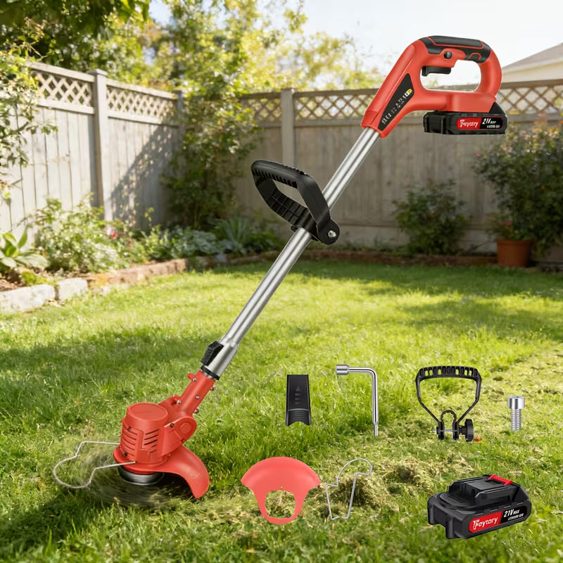 Machine SEULEMENT 21V Coupe-bordures, Tondeuse à gazon sans fil, Coupe-mousse télescopique léger avec batterie Li-ion 1500mAh pour cour, Coupe-bordure électrique de jardin