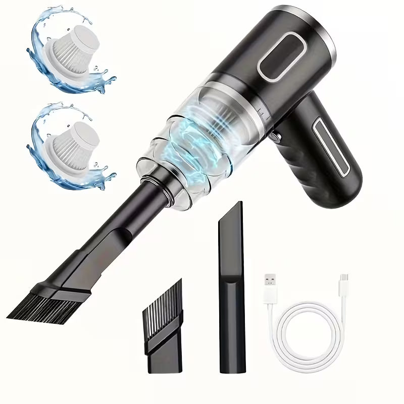 Aspirateur sans fil pour la maison et la voiture, double usage, forte puissance d'aspiration, chargement rapide USB, avec brosse pour crevasses + tête de nettoyage pour ordinateur, aspirateur à main multifonctionnel, une machine pour de multiples usages