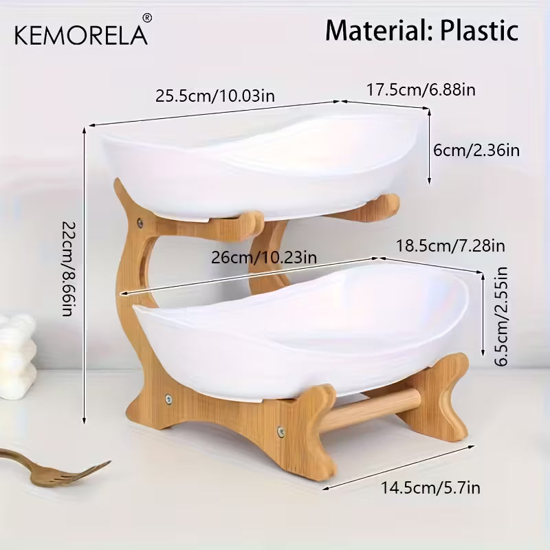 KEMORELA Panier à Fruits de Cuisine à 2/3 Niveaux, Corbeille à Fruits en Plastique, Ensemble de Corbeille à Fruits Grande Capacité, Corbeille à Fruits avec Support (Blanc et Vert)
