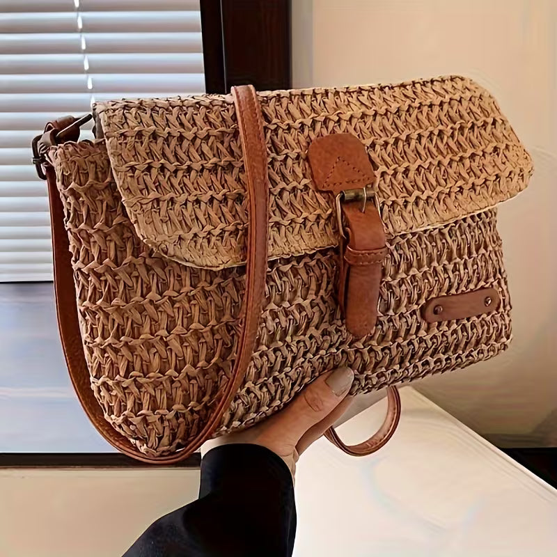Sac Messager Vintage Petit 2024, Sac Bandoulière Tressé en Paille, Sac Femme Tressé Vintage, Sac de Plage Été
