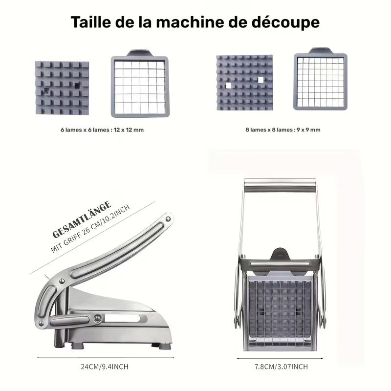 Coupe-légumes, Coupe-frites, Coupe-fruits en acier inoxydable, Hachoir à frites