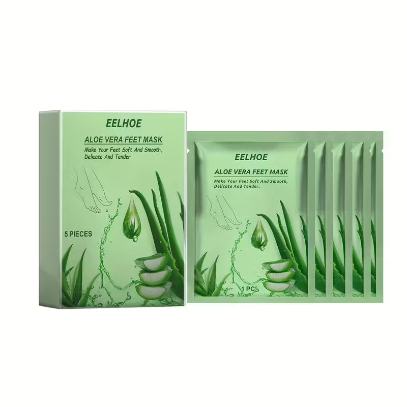 Masque pour Pieds Hydratant, Exfoliant et Raffermissant à l'Aloe Vera - 5 Pièces pour Nettoyer et Adoucir la Peau