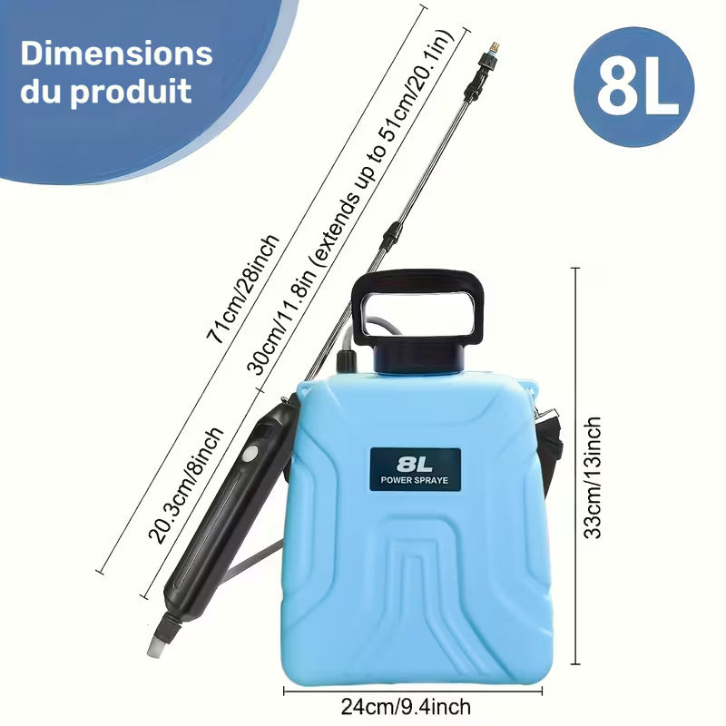 Pulvérisateur Électrique 8L, 5L, 3.7V Puissance Forte, Tige Télescopique Libre, Trois Buses Internes Convertibles, Ceinture d'Épaule Portable Réglable pour Jardin, Bouteille d'Arrosage de Jardin, Convient pour Pelouse et Jardinage, Vert