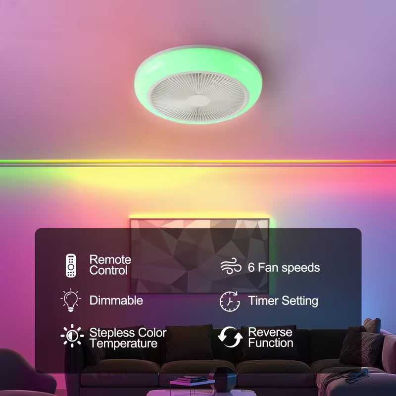 1 ventilateur de plafond intelligent avec lumière LED | Cadeau de Noël, profil bas, sans pales, télécommande, montage encastré fermé, minuterie, 3000-6000K, réversible, pour salon, chambre, grenier, cuisine, buanderie, salle à manger, blanc - AOSUI