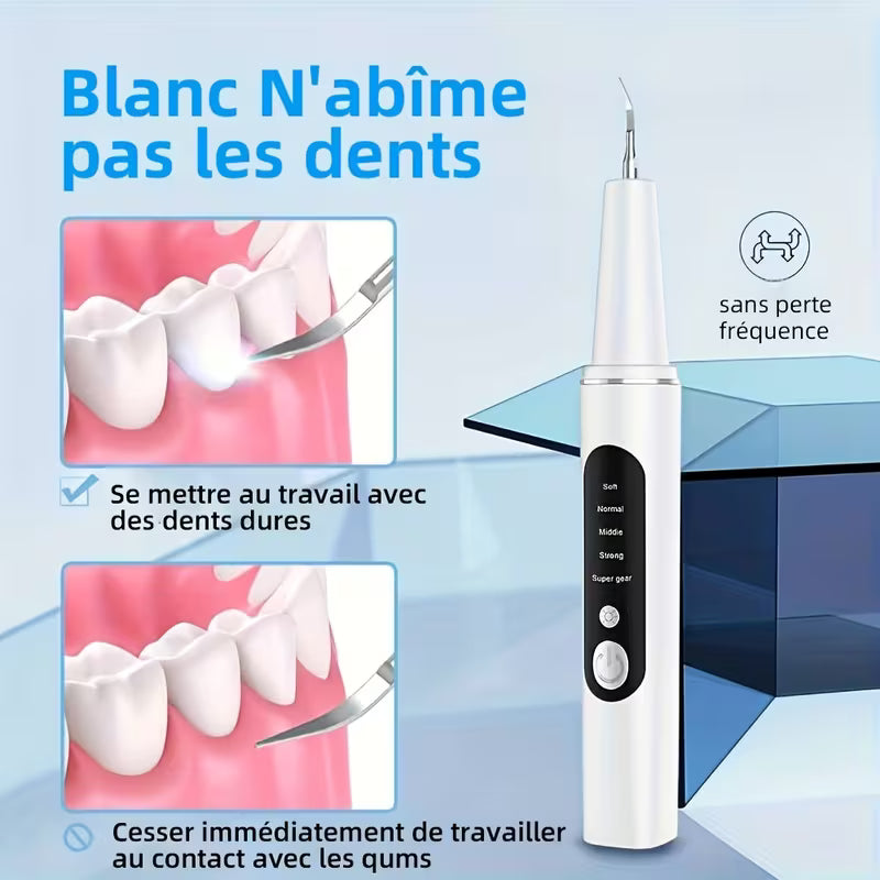 Kit de Détartrage ProClean - Fil Dentaire Électrique avec Lumière LED Réglable à 5 Niveaux, 4 Têtes Remplaçables et Extraction Avancée du Calcul Dental pour une Santé Bucco-Dentaire Améliorée et un Souffle Frais