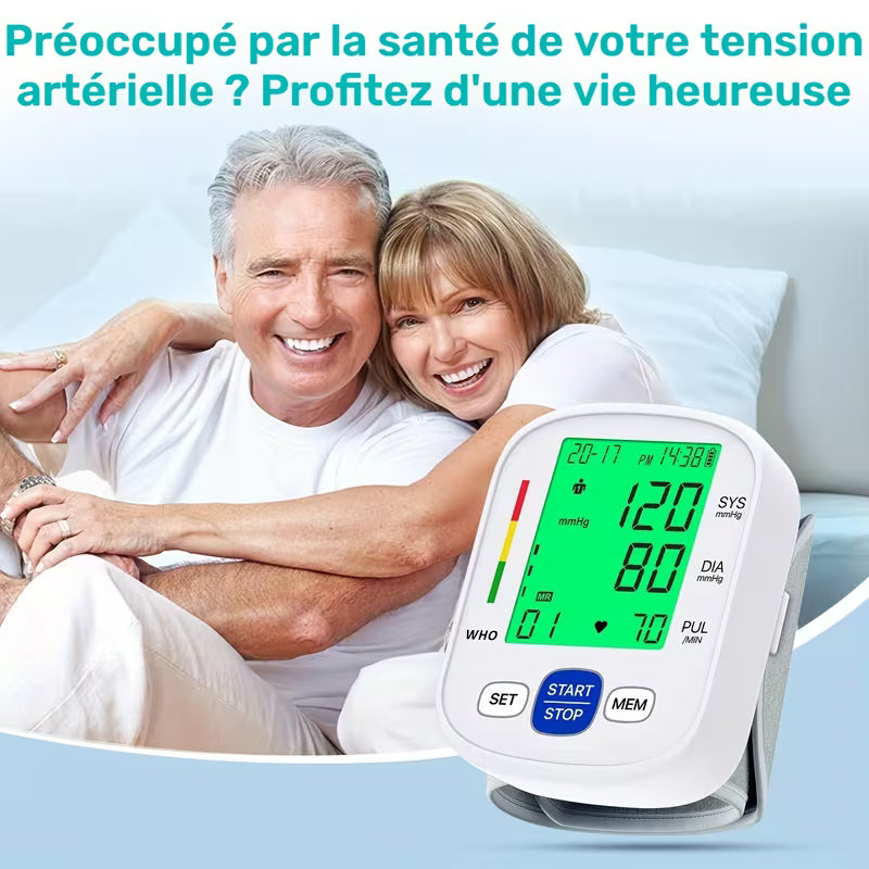Tensiomètre de poignet BSX322, mode double utilisateur automatique portable pour usage domestique, 99 mémoires de mesures, écran rétroéclairage couleur IP22 et lecture rapide en un clic