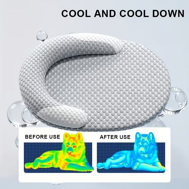 Lit rafraîchissant d'été pour chat, panier respirant pour chien avec oreiller surélevé pour le cou, tapis rond rafraîchissant antidérapant et lavable pour chats et petits chiens