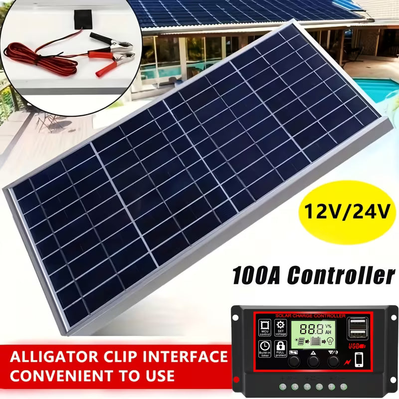 WEIHAOXI 1pc Kit de Panneau Solaire pour VR, Contrôleur 60A en Option, Interface de Sortie 12V DC, pour Alimentation Portable, Camping, Randonnée, Camping-cars, Bateaux, Téléphones Mobiles, Lampadaires, Etc.