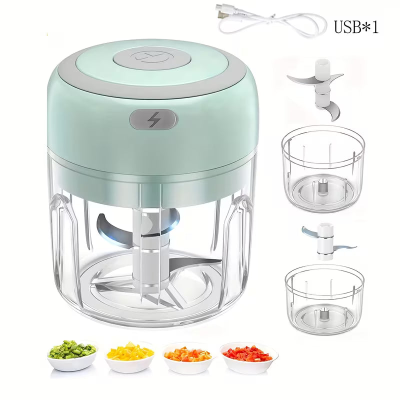 FLZH Hachoir Électrique (250 ml), 3 Lames pour Hacher, Broyer, Émincer, Fouetter, 30W, Appareil à Émincer, Dispositif de Broyage, Design Compact, Performance Efficace, Appareil à Fouetter, Mini Préparateur Alimentaire