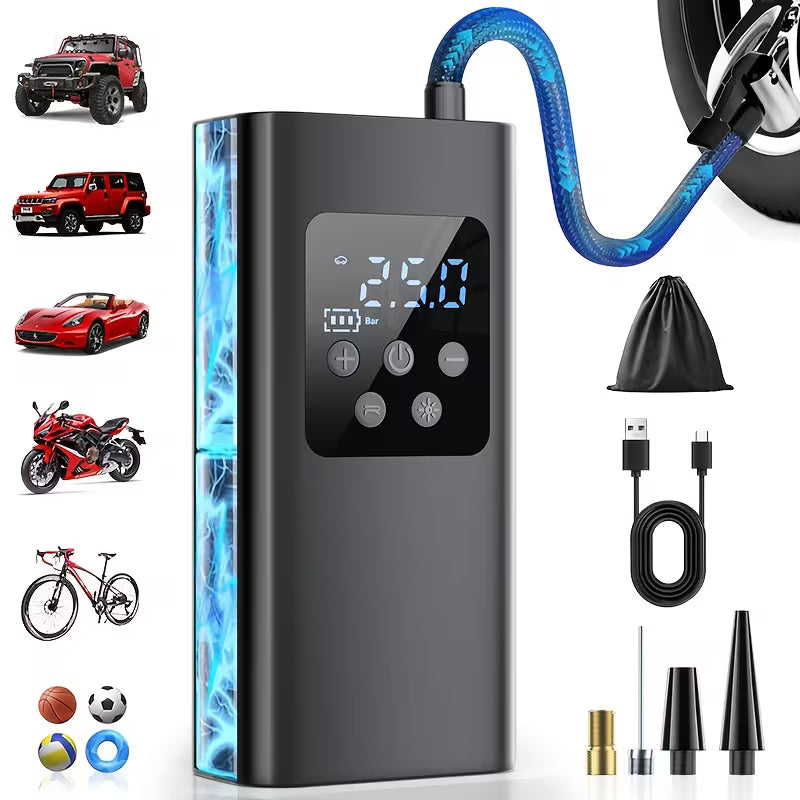 Compresseur d'air portable pour voiture, idéal pour gonfler les pneus.