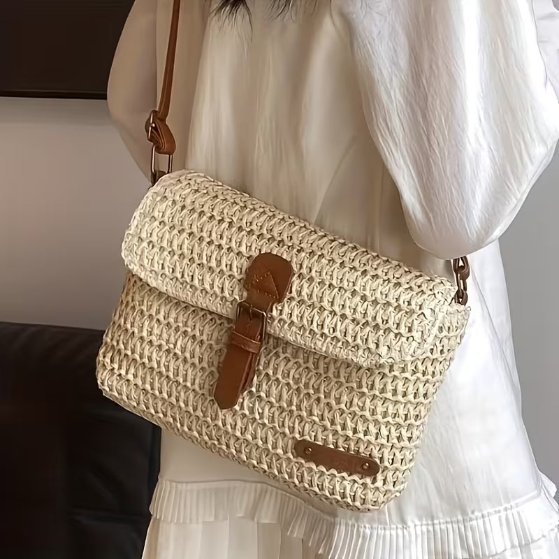 Sac Messager Vintage Petit 2024, Sac Bandoulière Tressé en Paille, Sac Femme Tressé Vintage, Sac de Plage Été