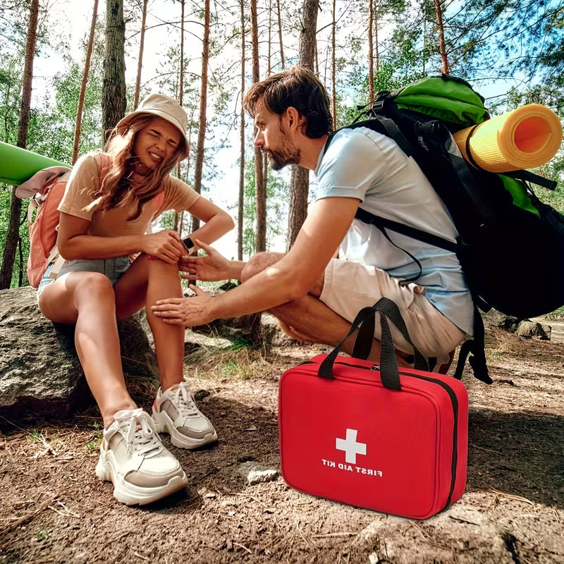 Trousse de premiers soins de luxe 260 pièces - Fournitures de sécurité essentielles pour la maison, les aventures en plein air et le camping - Portable avec ciseaux, bandages, pincettes - Rouge, sans tige de magnésium/silex